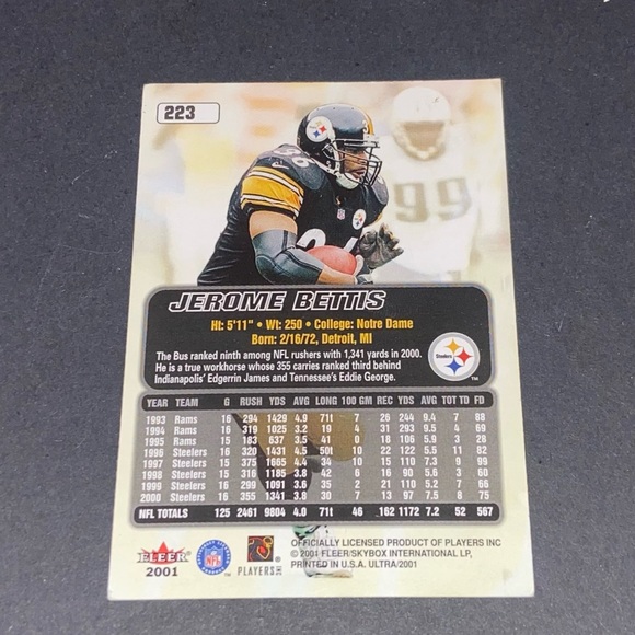 Jerome Bettis card 2001 Fleer - Picture 2 of 2